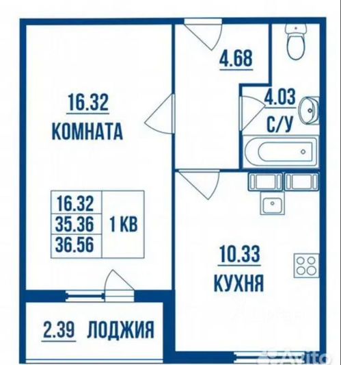 Продажа 1-комнатной квартиры 36,6 м², 6/14 этаж