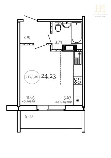 Продажа 1-комнатной квартиры 24,2 м², 5/10 этаж