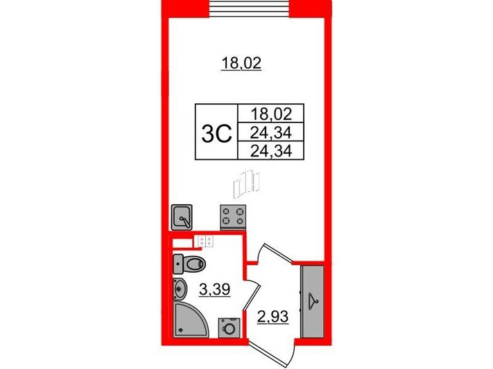 Продажа квартиры-студии 24,3 м², 2/4 этаж