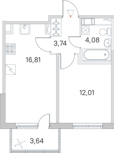 Продажа 1-комнатной квартиры 37,7 м², 3/5 этаж
