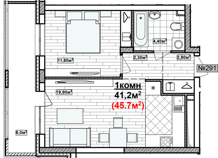 Продажа 1-комнатной квартиры 45,7 м², 9/19 этаж