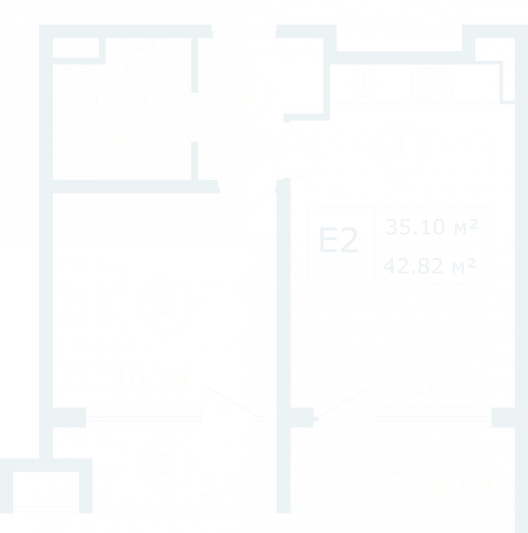 Продажа 1-комнатной квартиры 42,8 м², 10/12 этаж