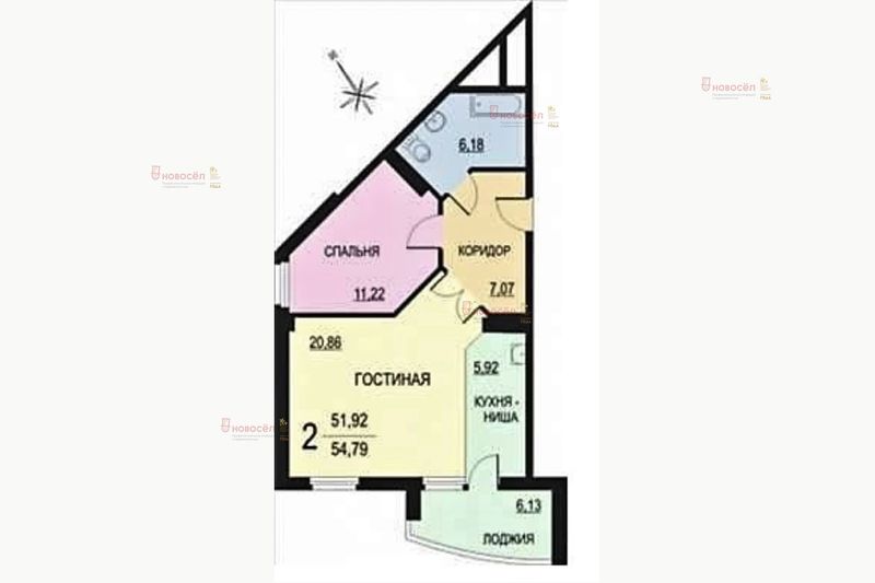 Продажа 2-комнатной квартиры 54 м², 18/19 этаж