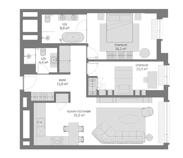 Продажа 3-комнатной квартиры 84 м², 11/32 этаж