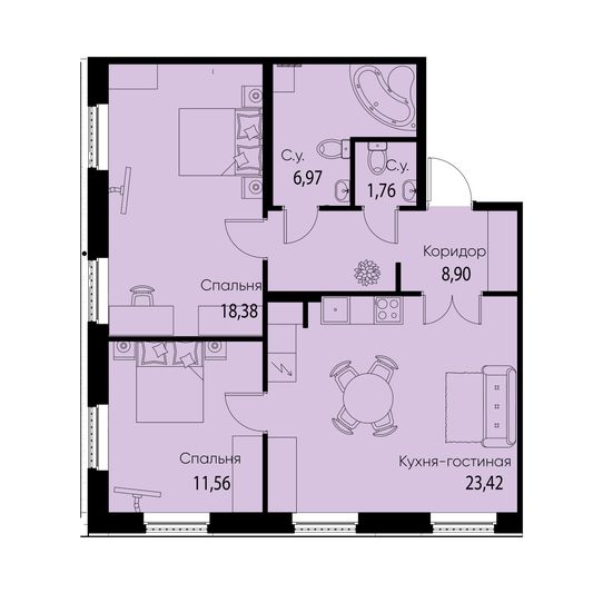Продажа 2-комнатной квартиры 71 м², 2/11 этаж