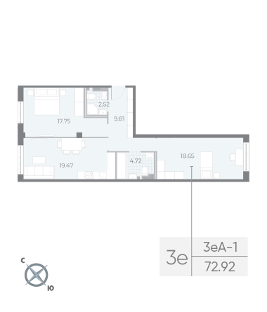 Продажа 2-комнатной квартиры 72,9 м², 4/8 этаж