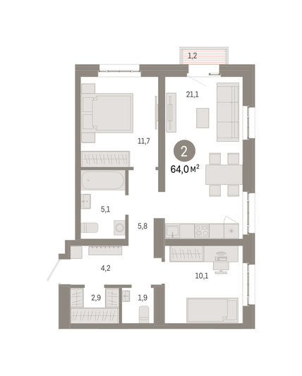 Продажа 2-комнатной квартиры 64 м², 10/16 этаж