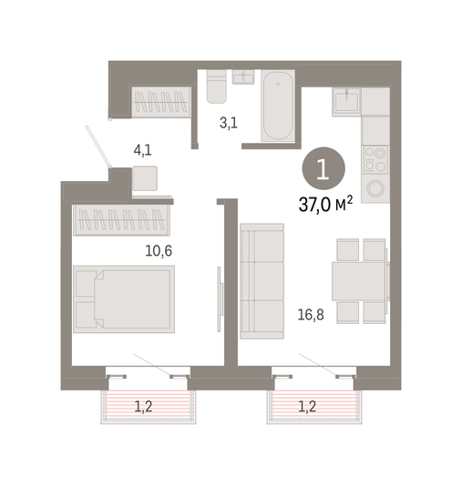 Продажа 1-комнатной квартиры 37 м², 23/31 этаж