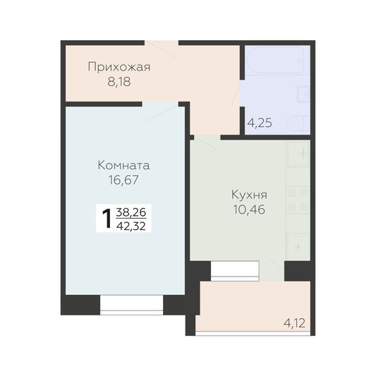 Продажа 1-комнатной квартиры 42,3 м², 1/17 этаж
