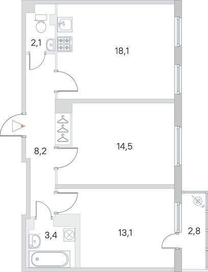 Продажа 2-комнатной квартиры 60,2 м², 2/4 этаж