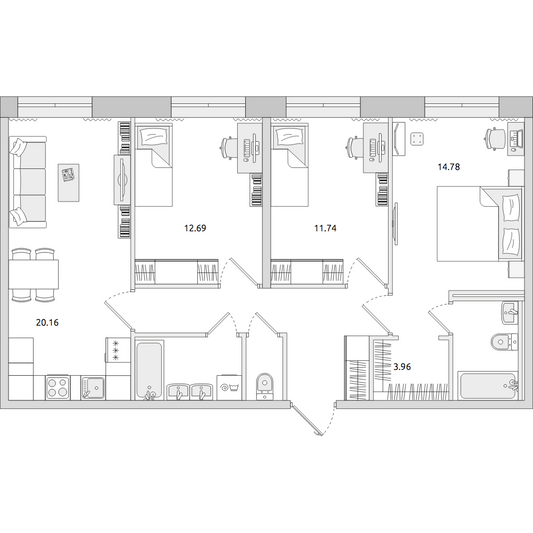 Продажа 3-комнатной квартиры 80,9 м², 1/4 этаж