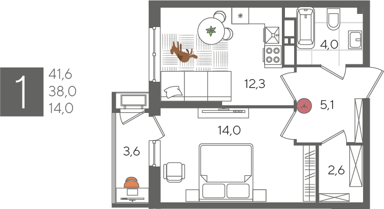 Продажа 1-комнатной квартиры 41,6 м², 17/24 этаж