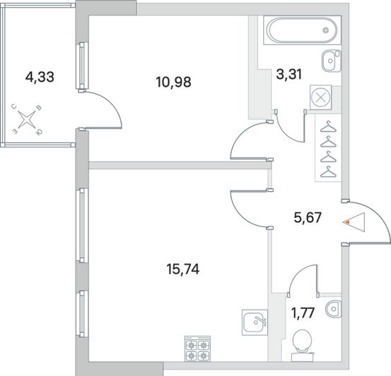 Продажа 1-комнатной квартиры 38,8 м², 4/4 этаж