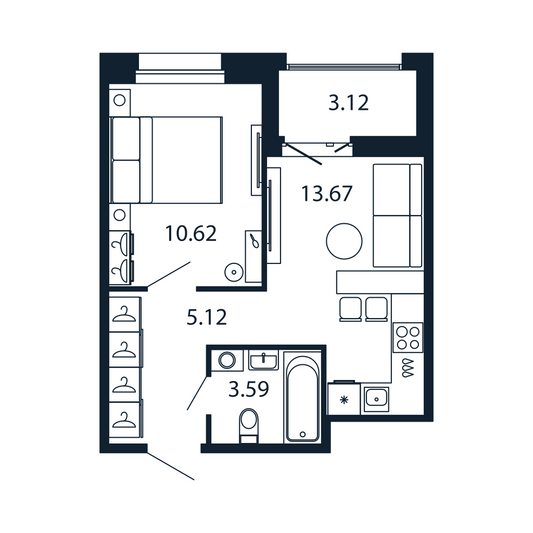 Продажа 1-комнатной квартиры 34,6 м², 7/12 этаж