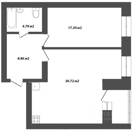 Продажа 2-комнатной квартиры 60 м², 9/10 этаж
