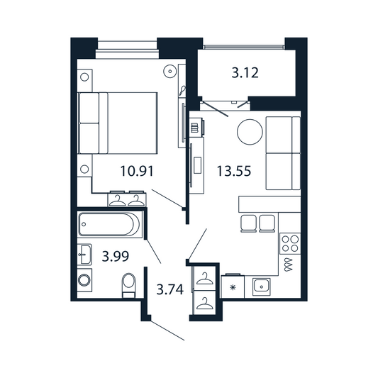 Продажа 1-комнатной квартиры 33,8 м², 6/12 этаж