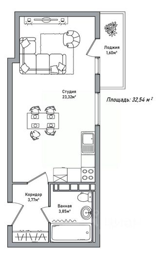 Продажа 1-комнатной квартиры 32,5 м², 7/14 этаж