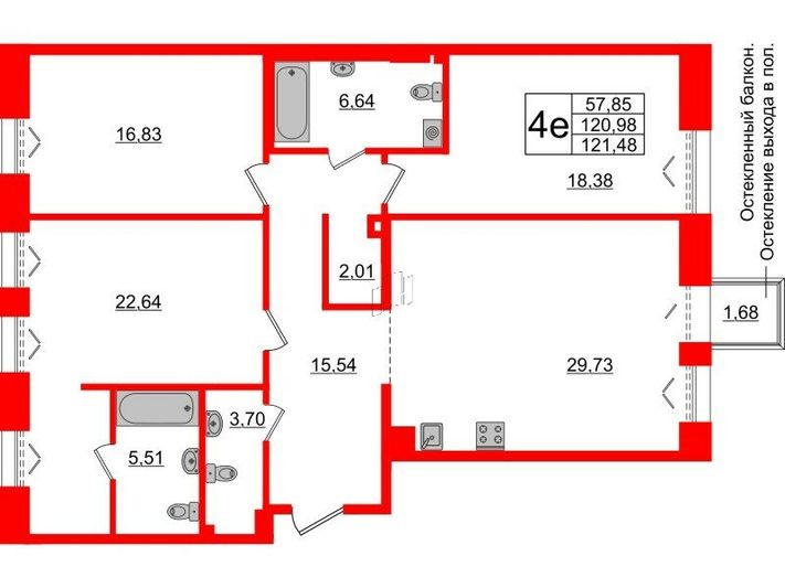 Продажа 3-комнатной квартиры 121 м², 4/7 этаж