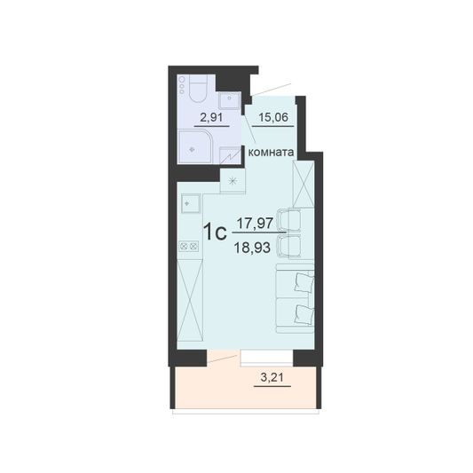 Продажа 1-комнатной квартиры 18,9 м², 20/20 этаж