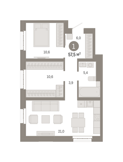 Продажа 2-комнатной квартиры 57,5 м², 18/31 этаж