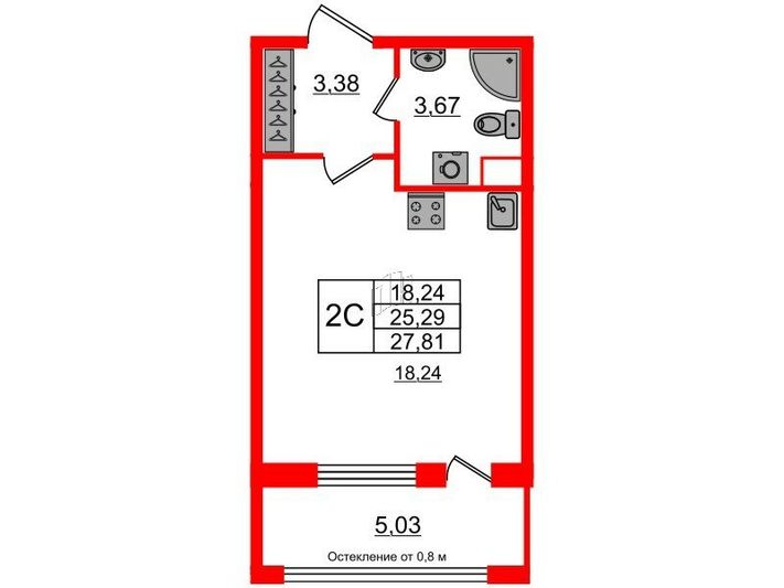 Продажа квартиры-студии 25,3 м², 1/9 этаж