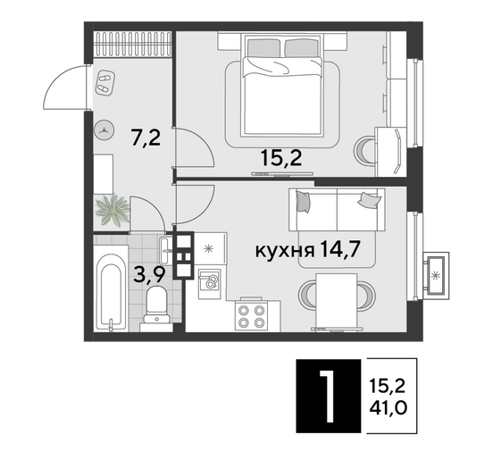 Продажа 1-комнатной квартиры 41 м², 5/9 этаж