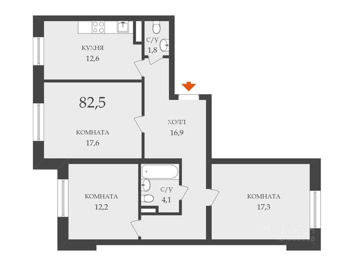 Продажа 3-комнатной квартиры 82,5 м², 1/9 этаж