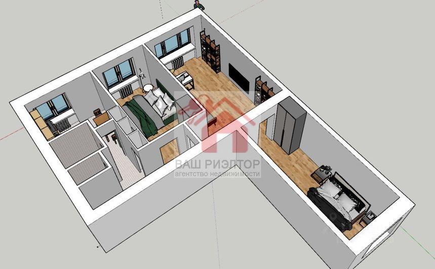 Продажа 3-комнатной квартиры 59 м², 2/2 этаж