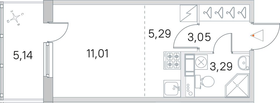 Продажа квартиры-студии 24,2 м², 2/5 этаж