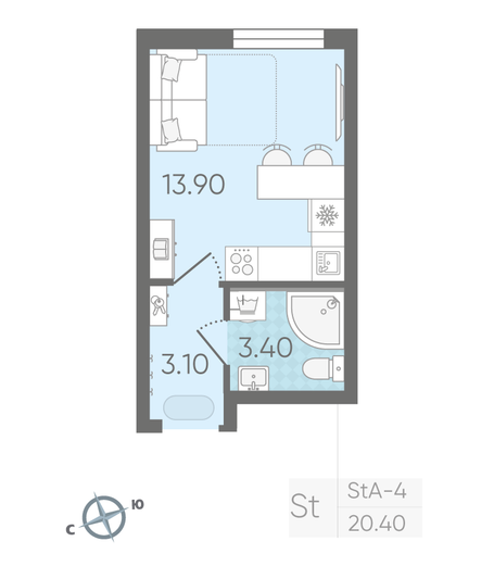 Продажа квартиры-студии 20,4 м², 2/25 этаж
