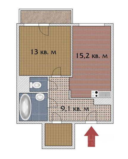 Продажа 1-комнатной квартиры 45,5 м², 9/19 этаж