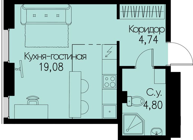 Продажа квартиры-студии 28,6 м², 2/11 этаж