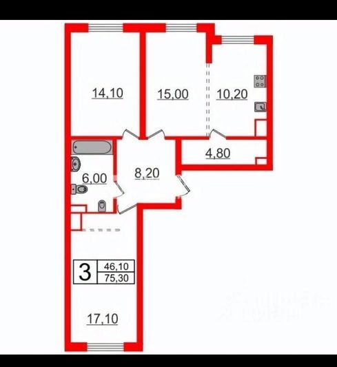 Аренда 2-комнатной квартиры 74,8 м², 4/28 этаж