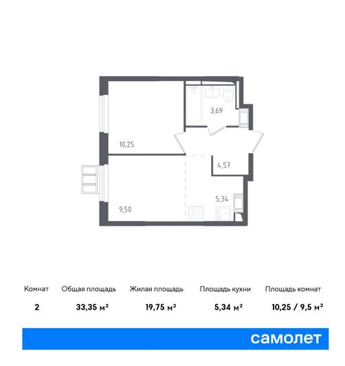 Продажа 2-комнатной квартиры 33,3 м², 6/17 этаж