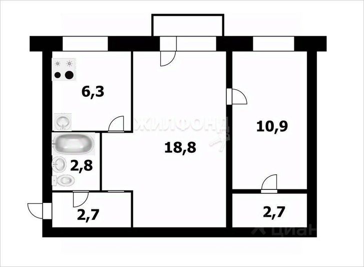 Продажа 2-комнатной квартиры 44,8 м², 2/3 этаж