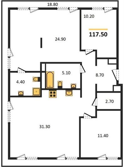 Продажа 3-комнатной квартиры 117,5 м², 8/10 этаж