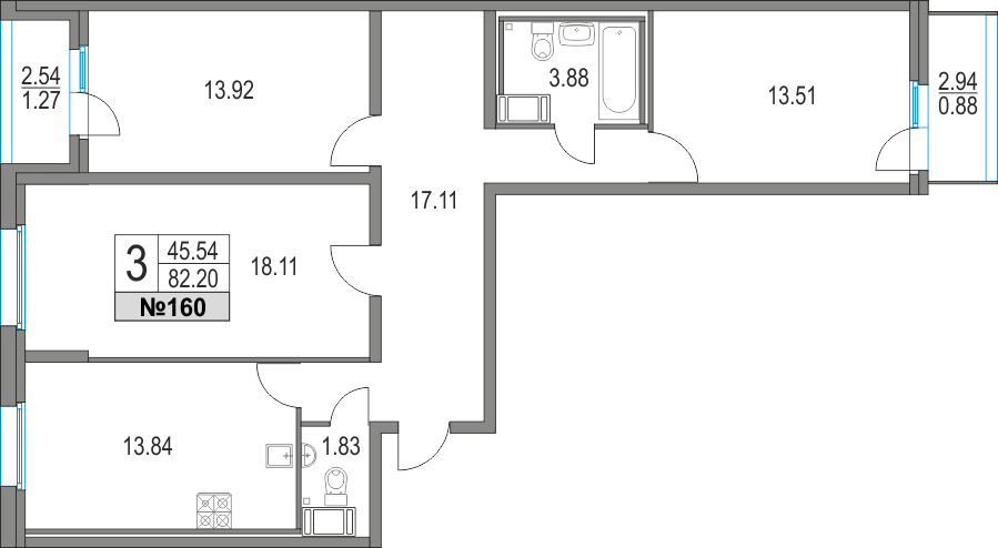 Продажа 3-комнатной квартиры 82,2 м², 3/25 этаж