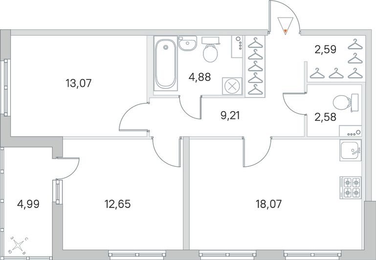 Продажа 2-комнатной квартиры 65,6 м², 1/8 этаж