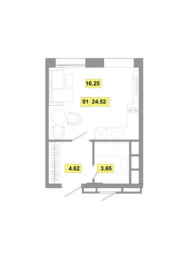 Продажа 1-комнатной квартиры 24,5 м², 1 этаж