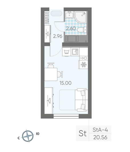Продажа квартиры-студии 20,6 м², 6/25 этаж