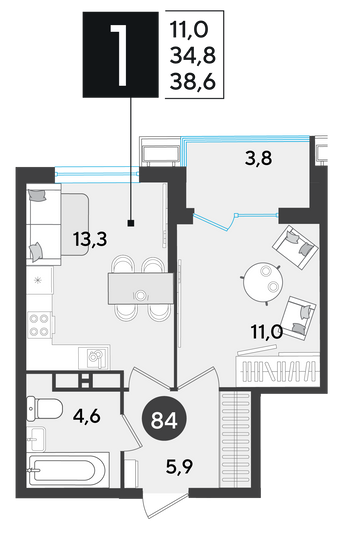 Продажа 1-комнатной квартиры 38,6 м², 10/18 этаж