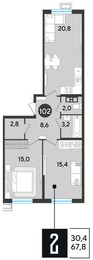 Продажа 2-комнатной квартиры 67,8 м², 5/18 этаж