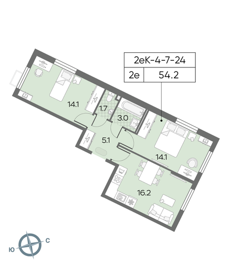 Продажа 2-комнатной квартиры 54,2 м², 15/24 этаж