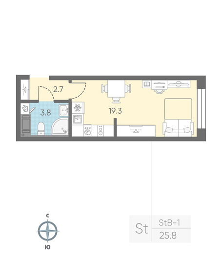 Продажа квартиры-студии 25,8 м², 4/11 этаж