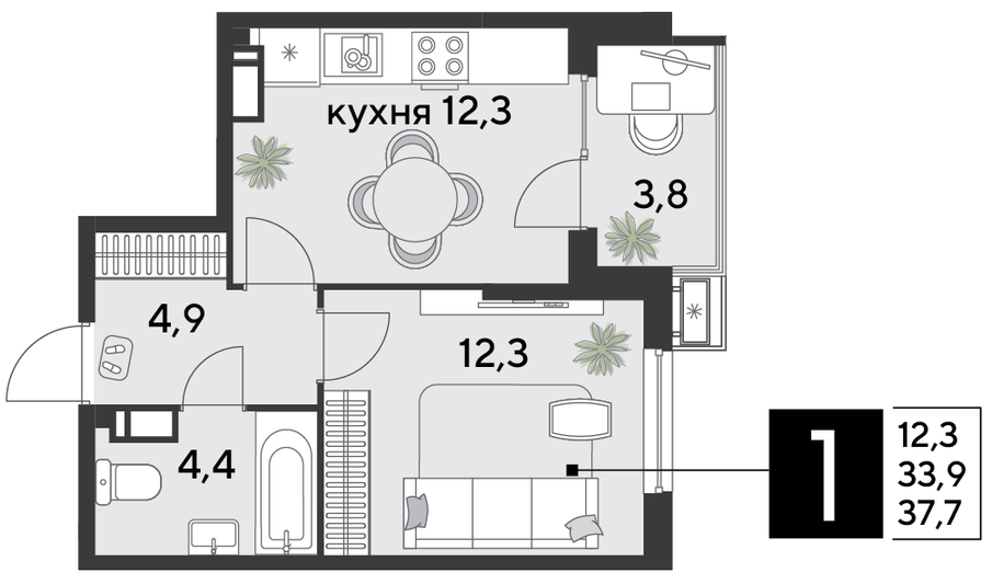 Продажа 1-комнатной квартиры 37,7 м², 11/18 этаж