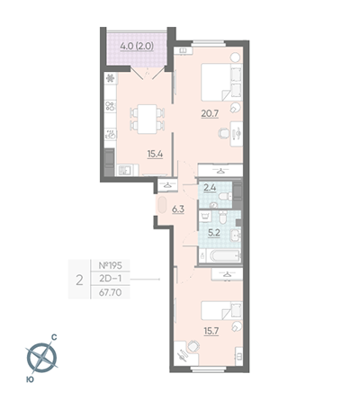 Продажа 2-комнатной квартиры 67,6 м², 6/23 этаж