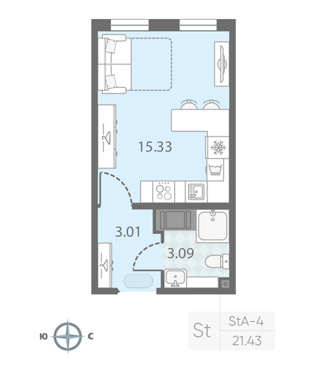 Продажа квартиры-студии 21,4 м², 4/23 этаж