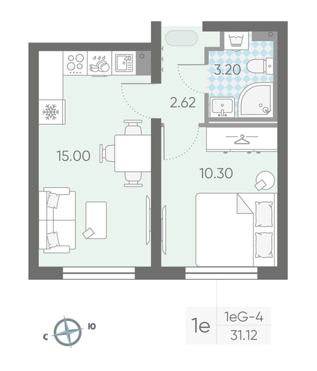Продажа 1-комнатной квартиры 31,1 м², 21/25 этаж