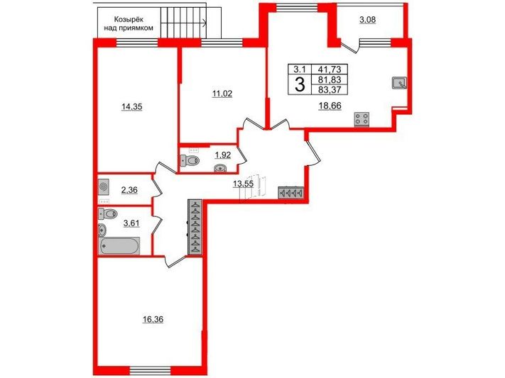 Продажа 3-комнатной квартиры 81,8 м², 1/5 этаж