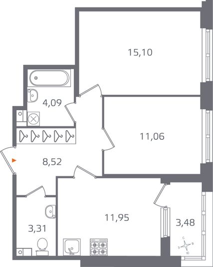 Продажа 2-комнатной квартиры 55,8 м², 3/17 этаж